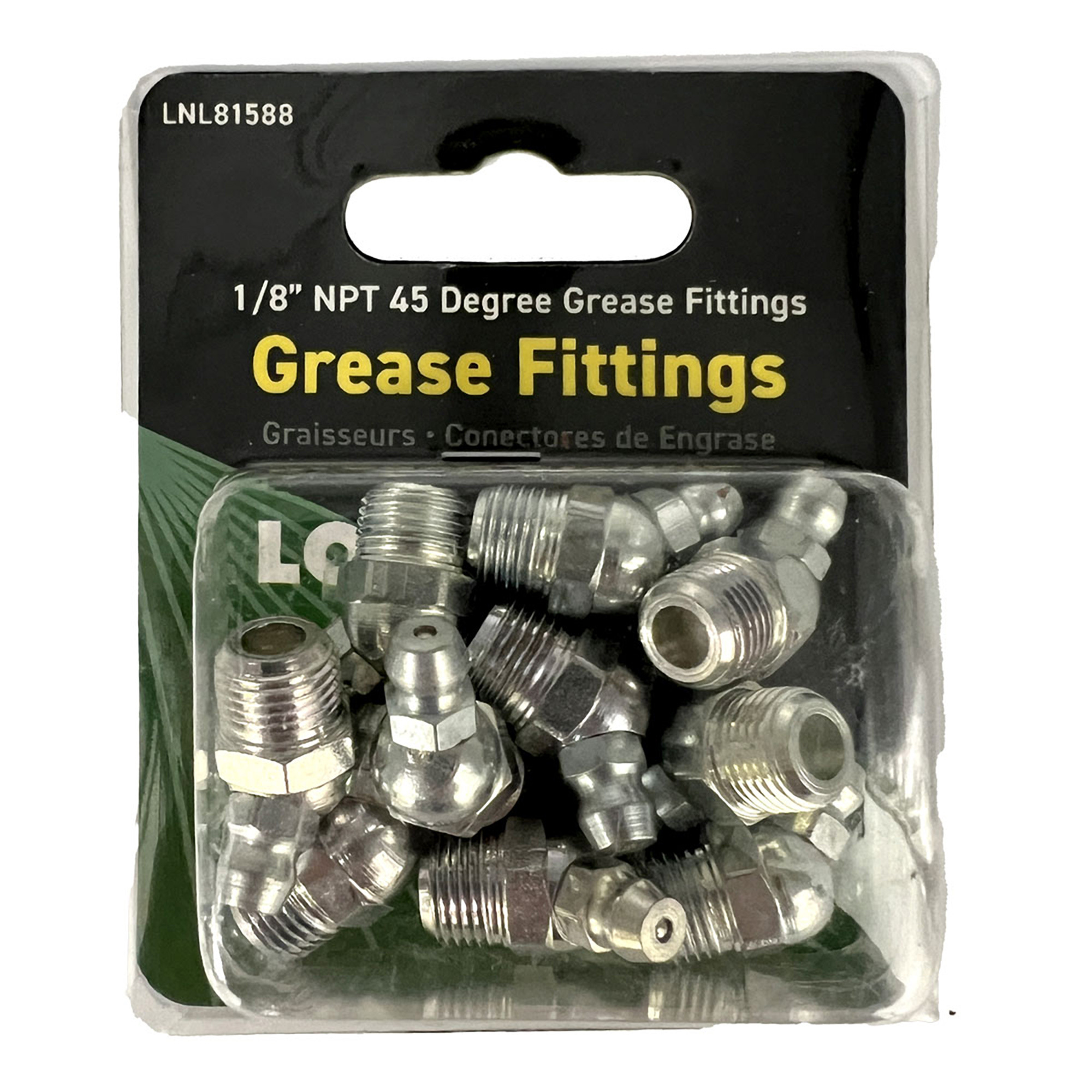 LockNLube Grease Fittings, 1/8 Inch NPT, 45-Degree, 10-Pack - Model LNL81588